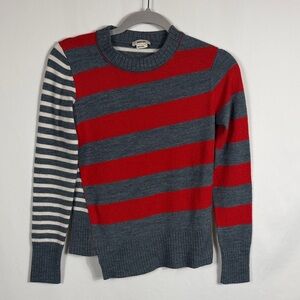 Jason Wu Red Gray Striped Asymmetrical Crewneck Sweater Merino wool blend‎ Small